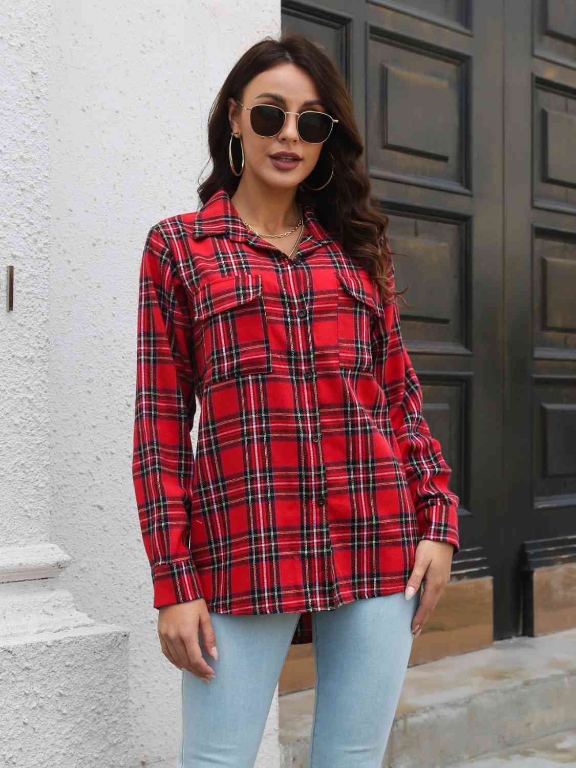 All Over Plaid Buttoned Top