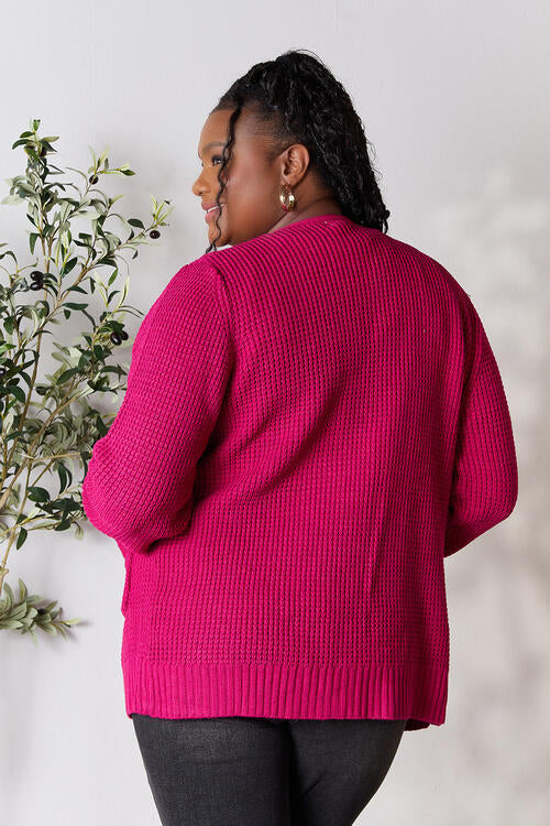 Berry Waffle-Knit Open Front Cardigan