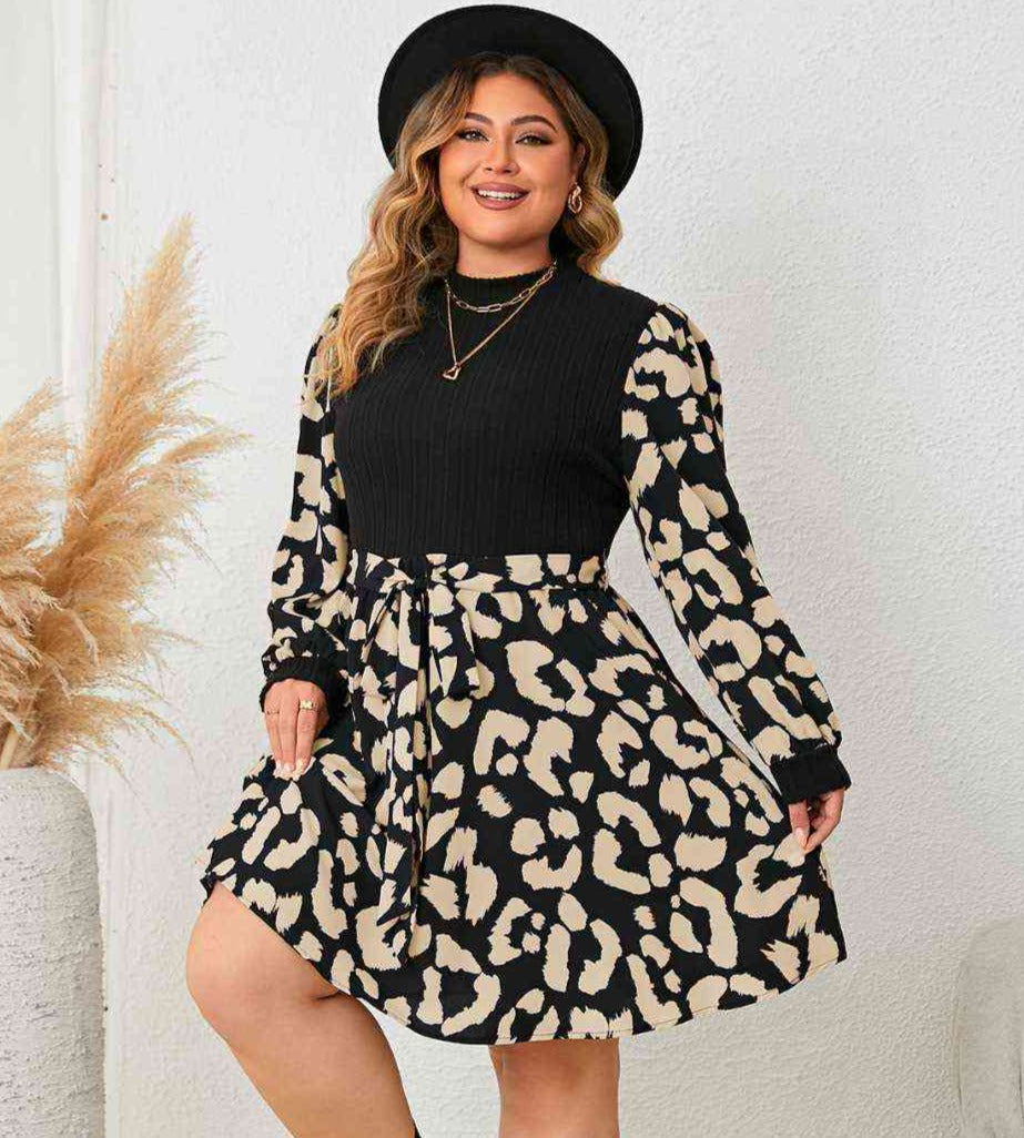 Leopard Splicing Dress | Curvy