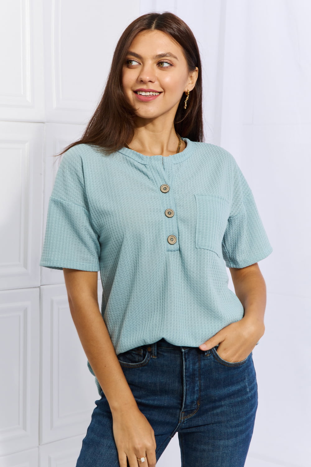 Made For You Waffle Top | Blue