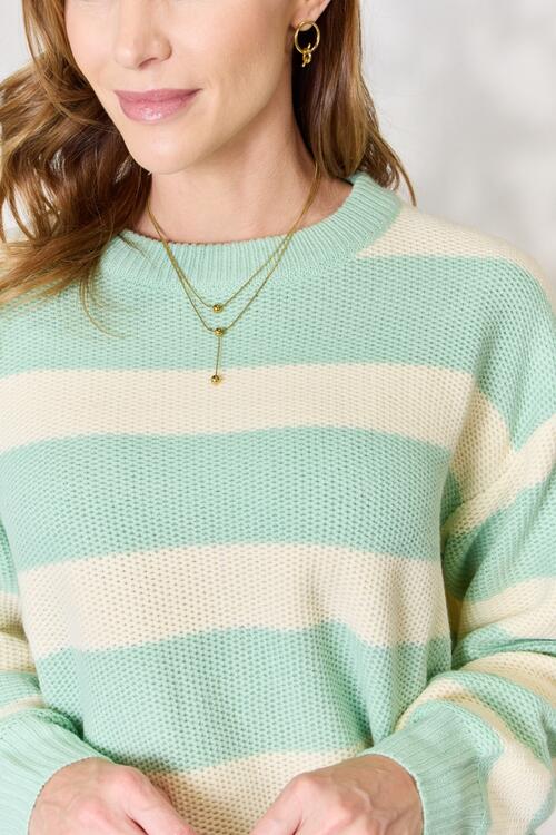 Mint Contrast Striped Sweater