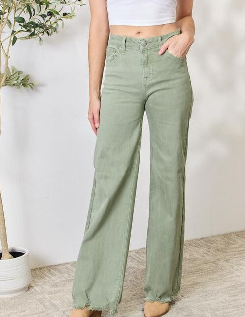 Sage Raw Hem Wide-Leg Jeans | Risen