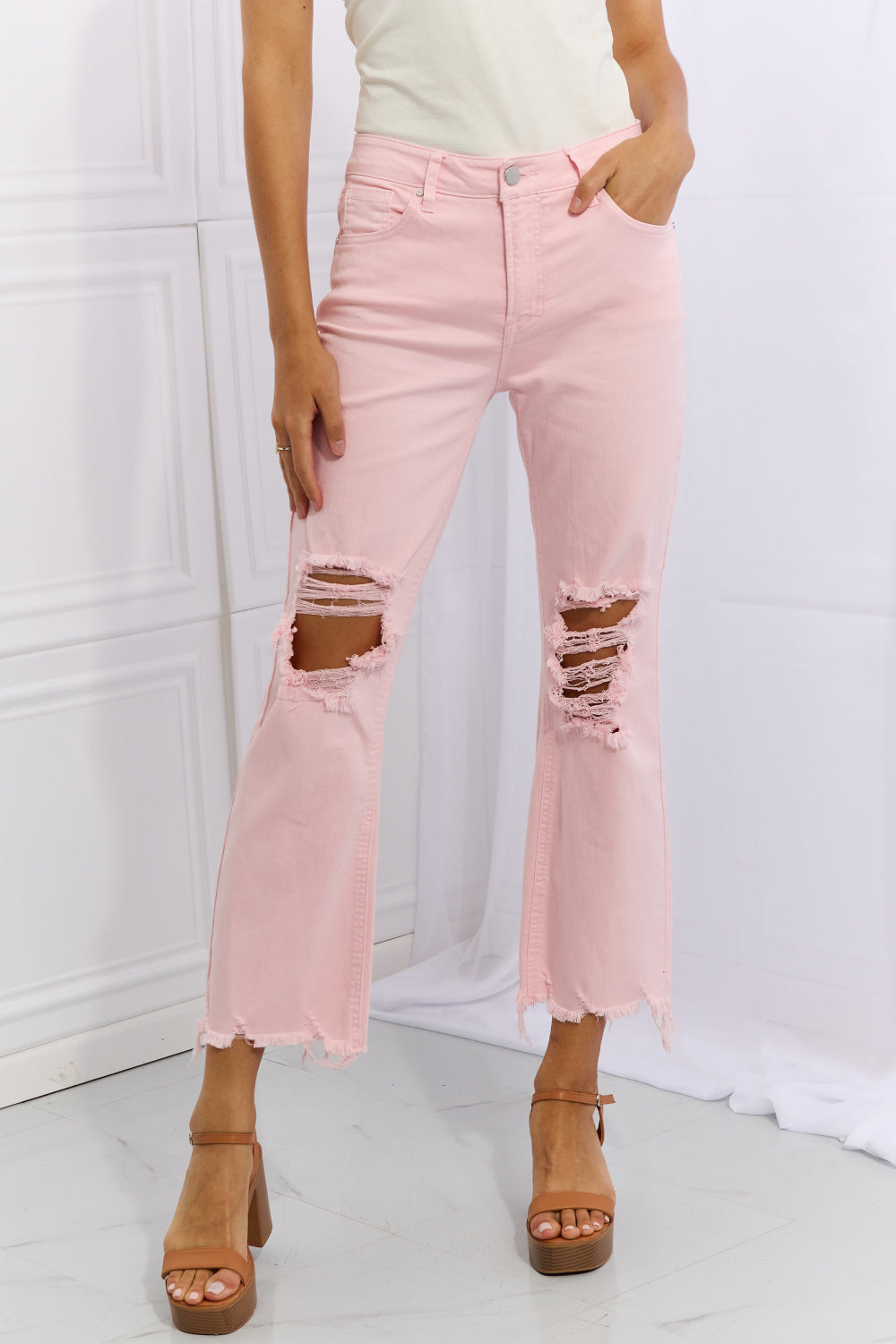 Miley Distressed Ankle Flare Jeans | Risen