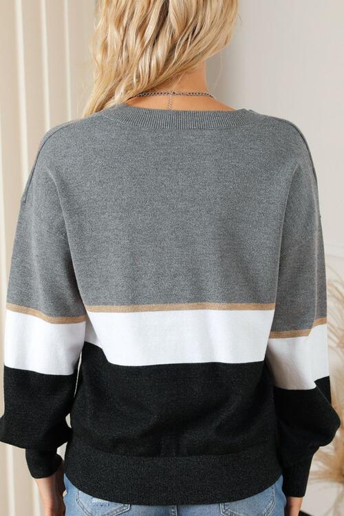 Layered Striped V-Neck Sweater