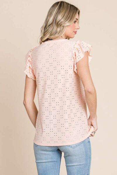 Eyelet Ruffled Cap Sleeve Top