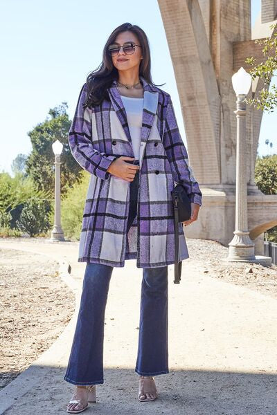 Into Plaid Button Up Lapel Collar Coat