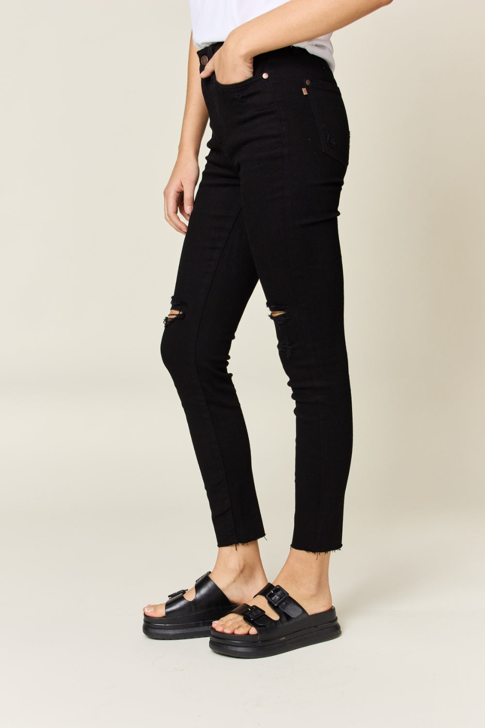 Out n' About Distressed Tummy Control Skinny Jeans | Judy Blue