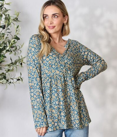 Floral Button Long Sleeve Top