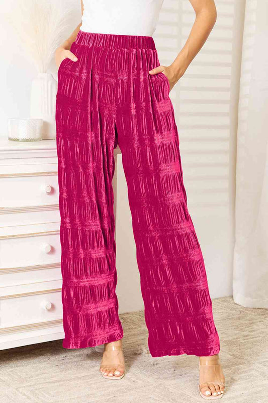 Rose High-Waisted Velvet Wide Leg Pants
