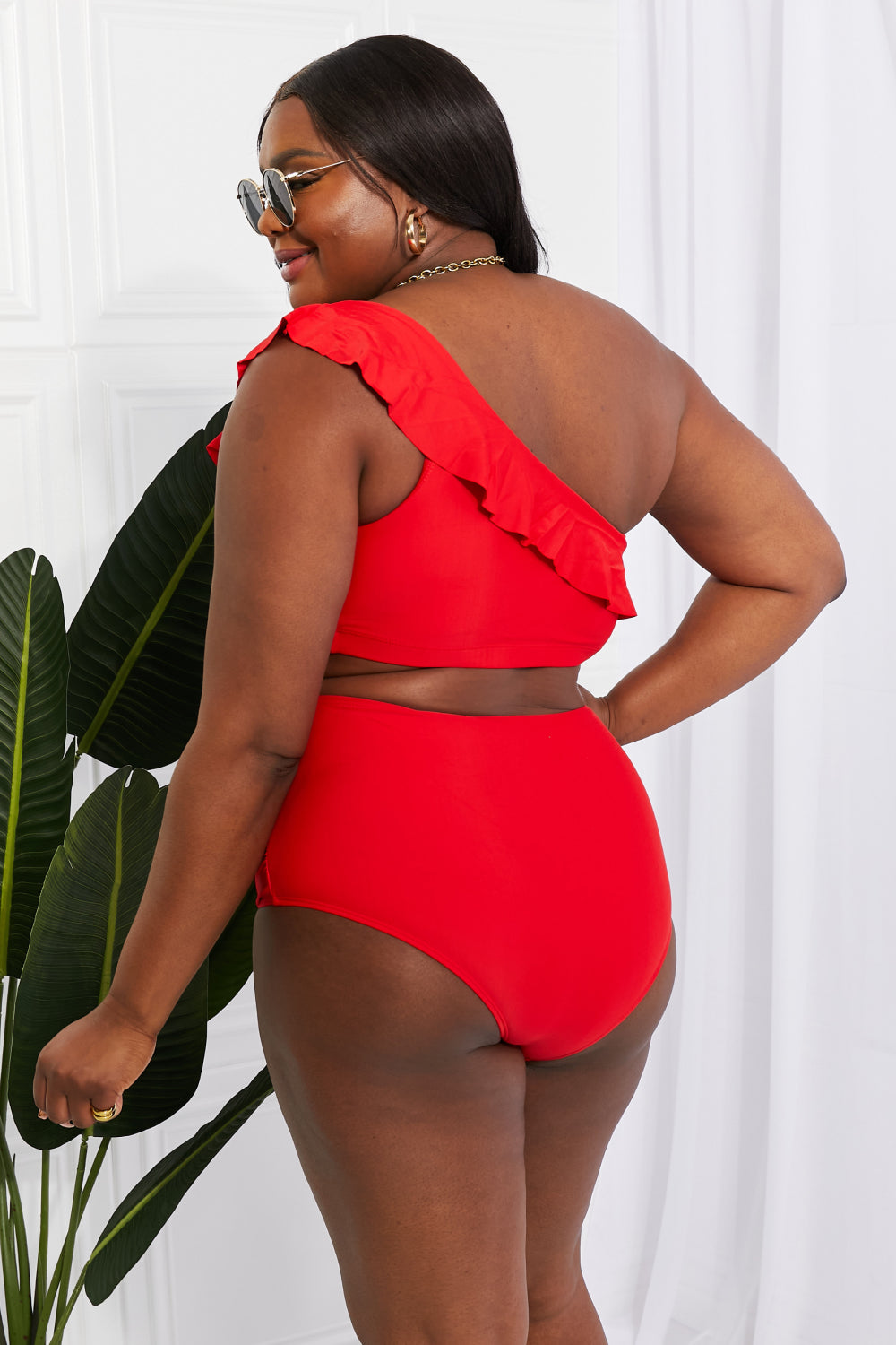 Seaside Romance Ruffle One-Shoulder Bikini | Red
