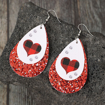 Heart Sequin Leather Teardrop Earrings