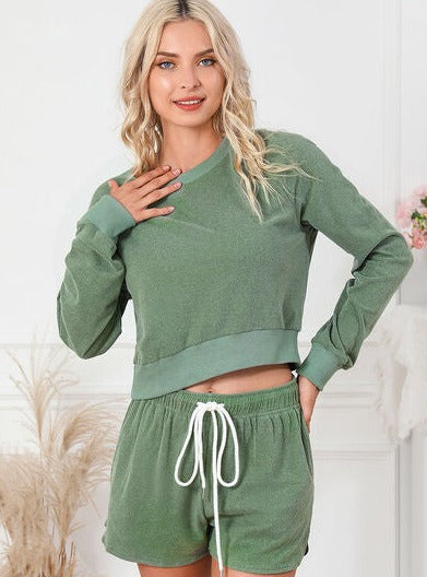 Gum Leaf Long Sleeve Top & Shorts Lounge Set