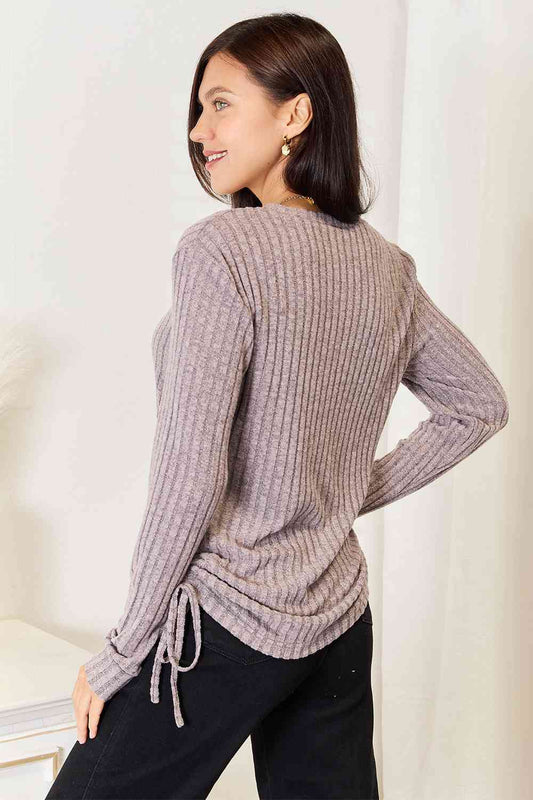 Warmed Up Drawstring Ribbed Top