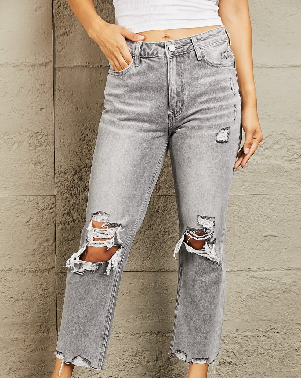 Carter High Waisted Cropped Straight Jeans | Bayeas