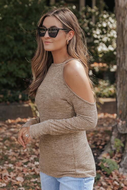 Heathered Cold Shoulder Top