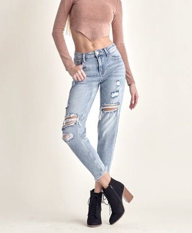 Natalia Distressed Slim Cropped Jeans | RISEN