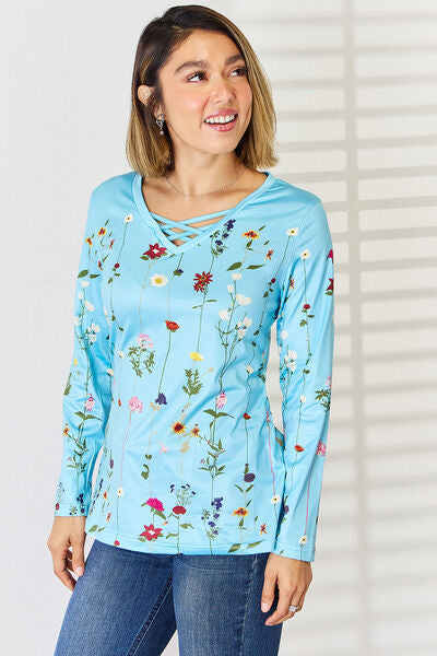 Floral Crisscross Long Sleeve Top