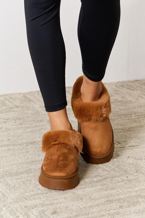 Furry Chunky Platform Ankle Boots | Camel