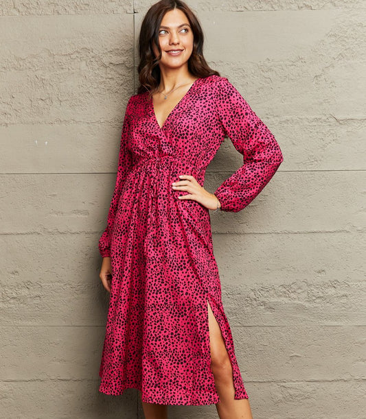 Cerise Surplice Slit Dress