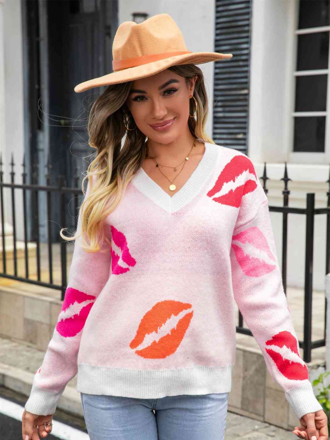 Lips Galore V-Neck Sweater