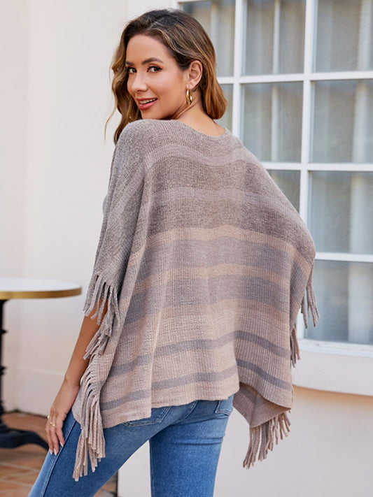 Layna Striped Boat Neck Poncho