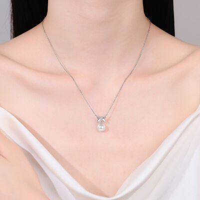 Natural Pearl Moissanite Sterling Silver Necklace