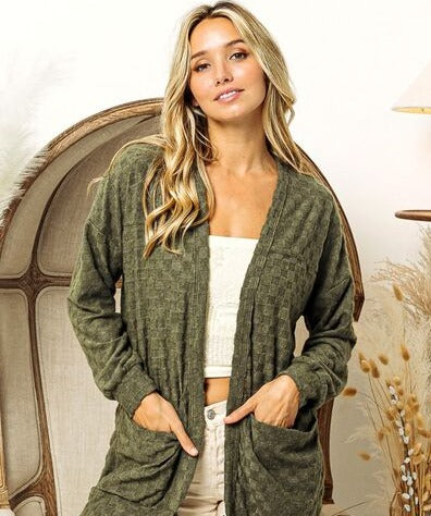 Checkered Open Front Cardigan