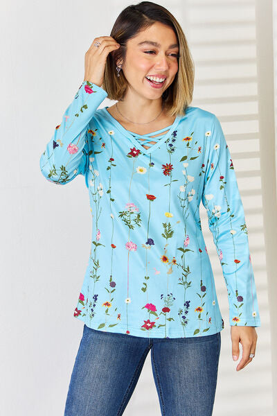 Floral Crisscross Long Sleeve Top