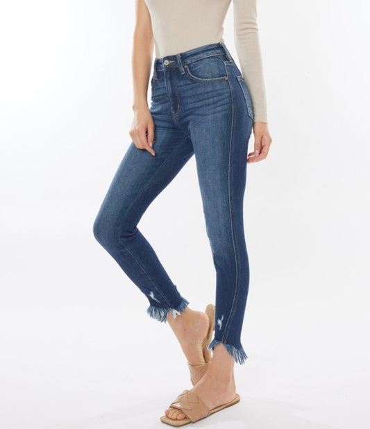 Chloe Raw Hem High-Waist Cropped Jeans | Kancan