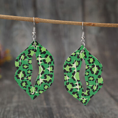 Shamrock Leopard Lips Leather Earrings