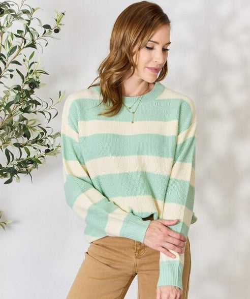 Mint Contrast Striped Sweater