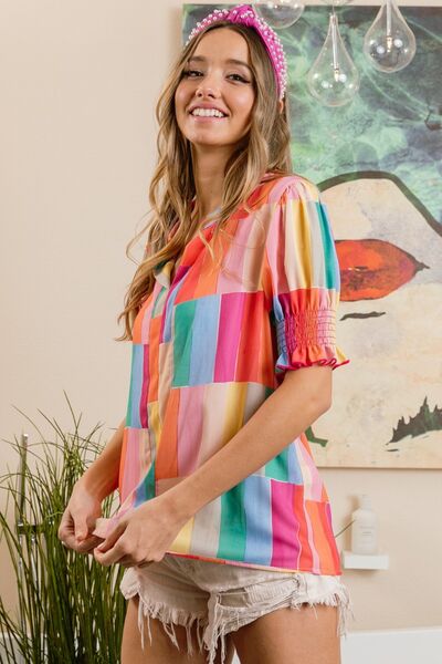 Jennings Color Block Smocked Blouse