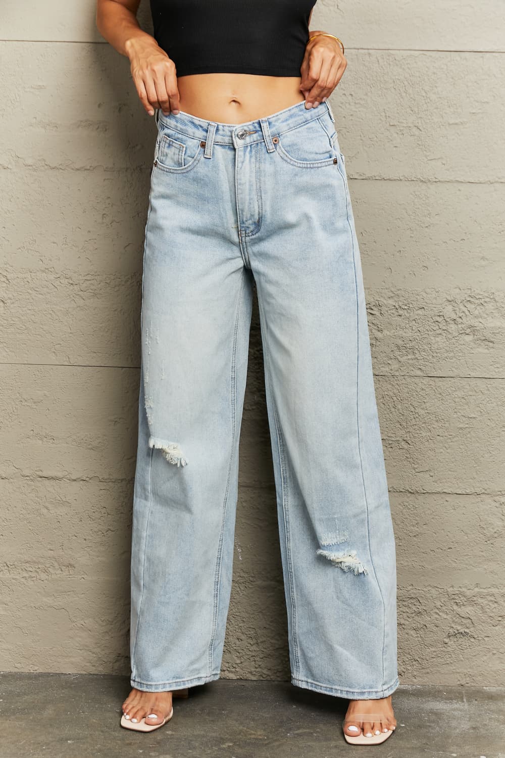 90's Vibes Distressed Wide Leg Jeans