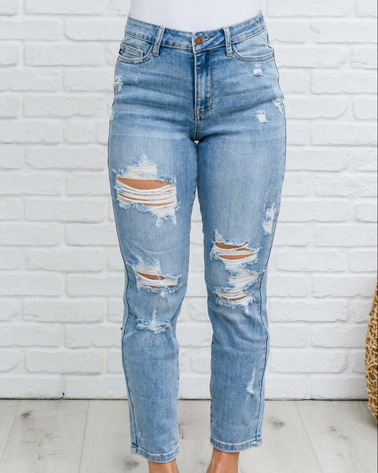 Florence High Waist Destroyed Boyfriend Jeans | Judy Blue - Bella Lia Boutique