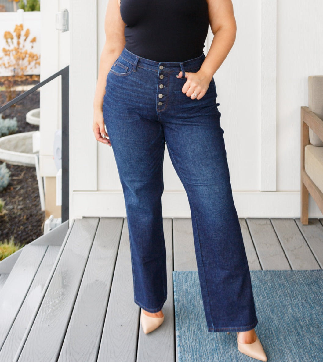 Arlo High-Rise Button-Fly Straight Jeans | Judy Blue