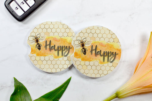 Bee Happy Car Coasters - Bella Lia Boutique
