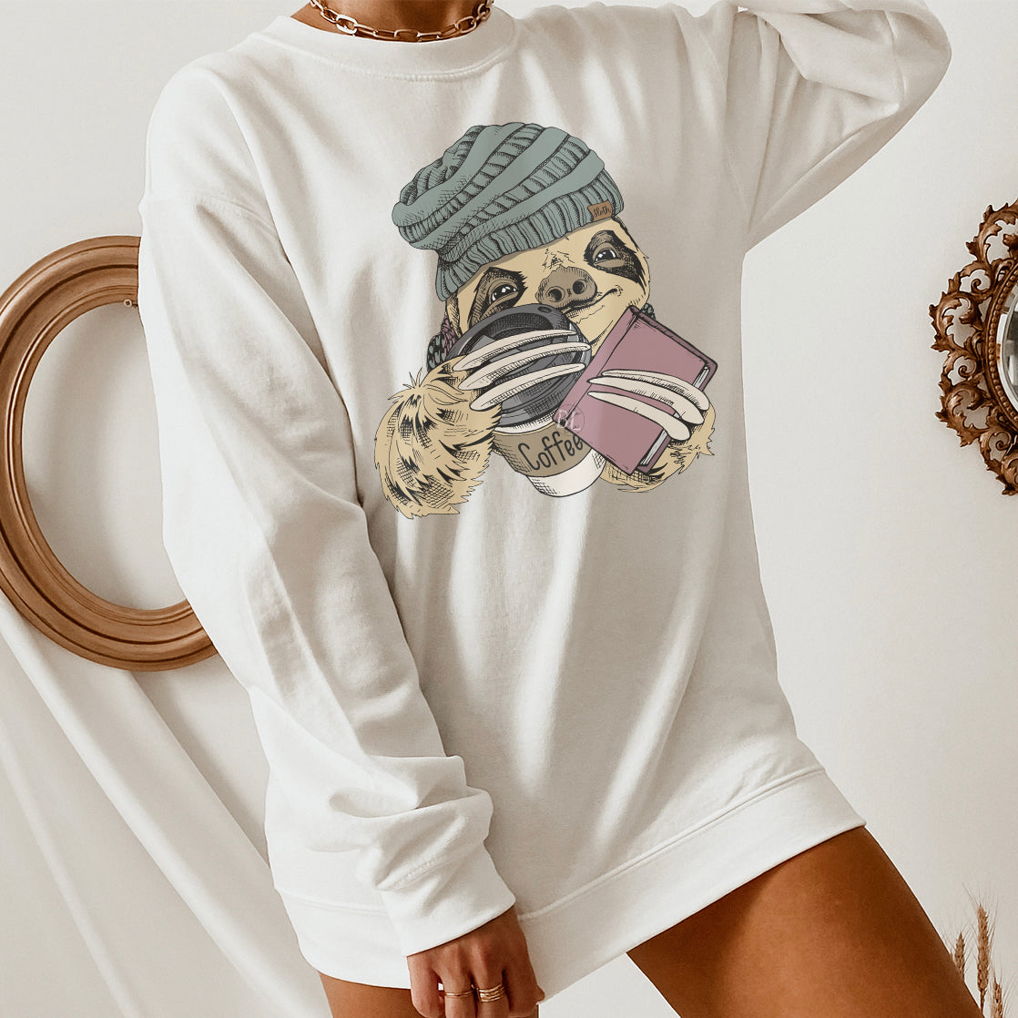 Winter Book Sloth Graphic Sweater - Bella Lia Boutique