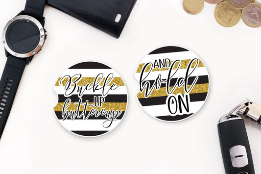 Buckle Up Buttercup Car Coasters - Bella Lia Boutique