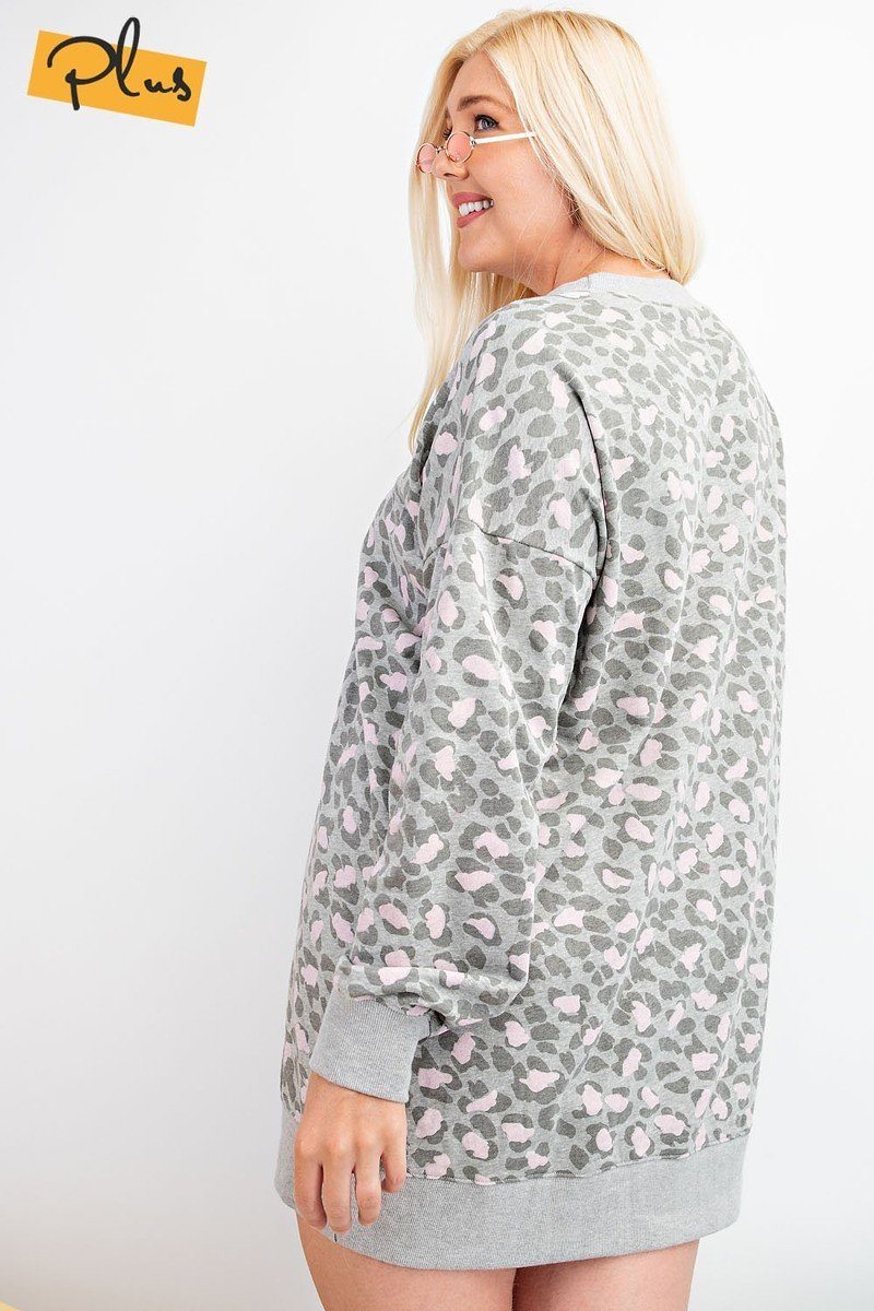 Leopard Printed Terry Knit Dress | Grey - Bella Lia Boutique
