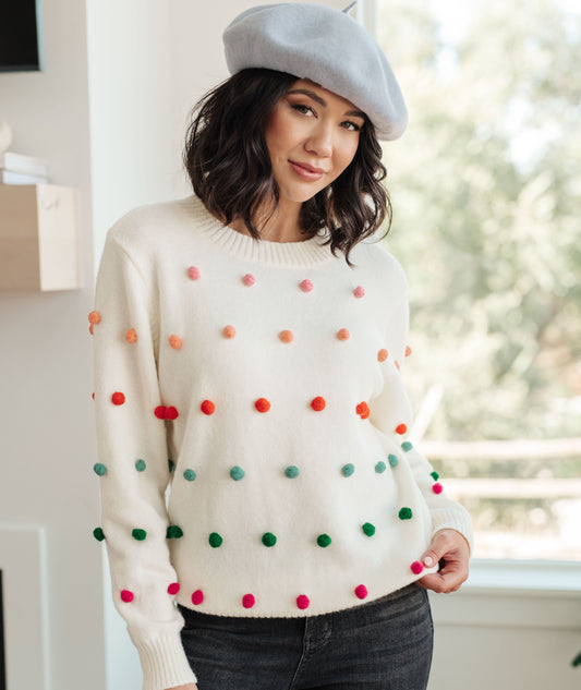 Candy Buttons Pom Detail Sweater