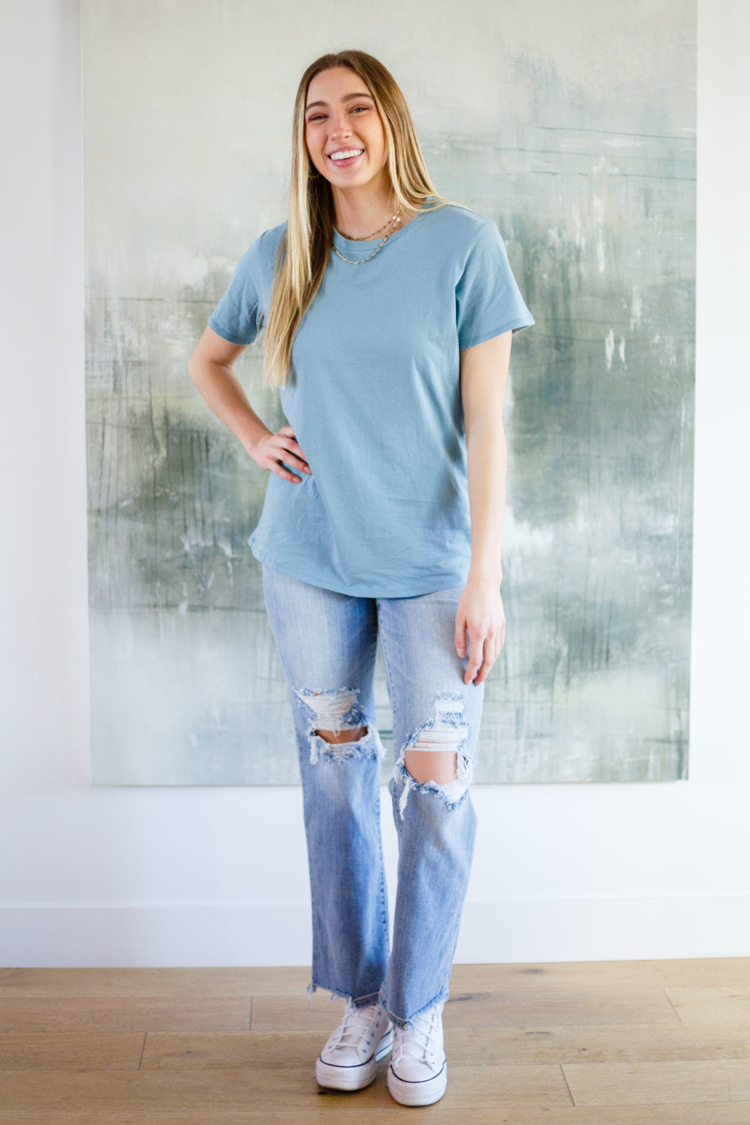 Cardinal Short Sleeve Tee in Blue Grey - Bella Lia Boutique