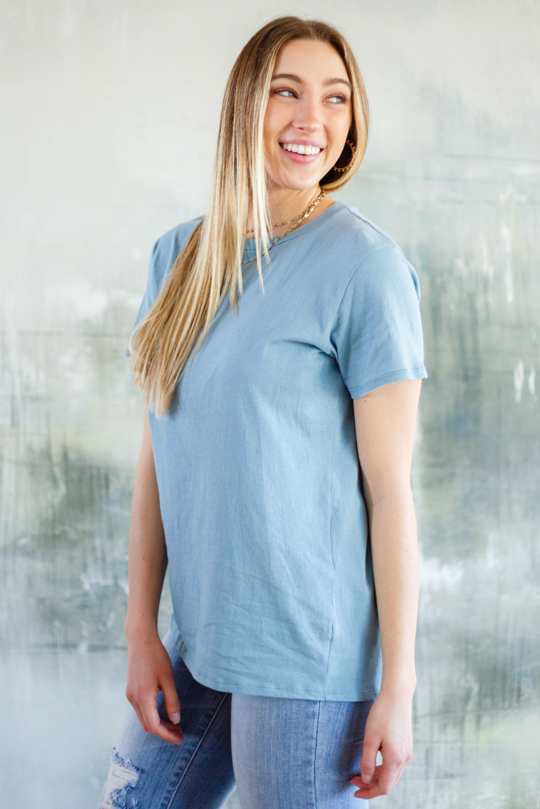 Cardinal Short Sleeve Tee in Blue Grey - Bella Lia Boutique