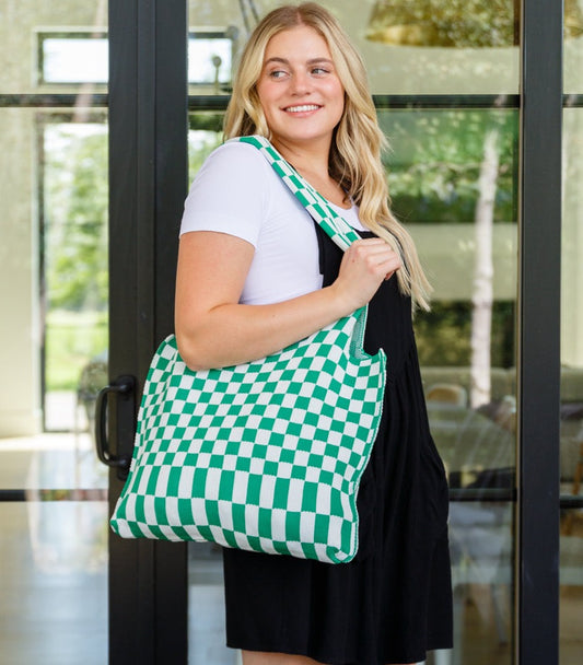 Checkerboard Lazy Wind Big Bag | Green & White