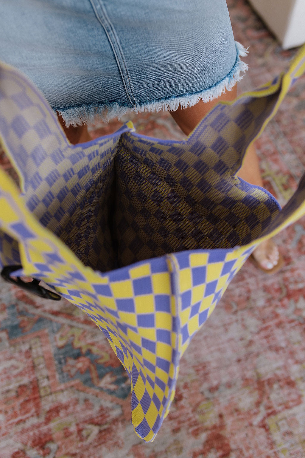 Checkerboard Lazy Wind Big Bag | Lilac & Yellow