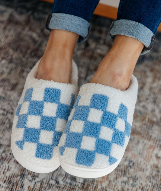 Checked Out Slippers | Blue