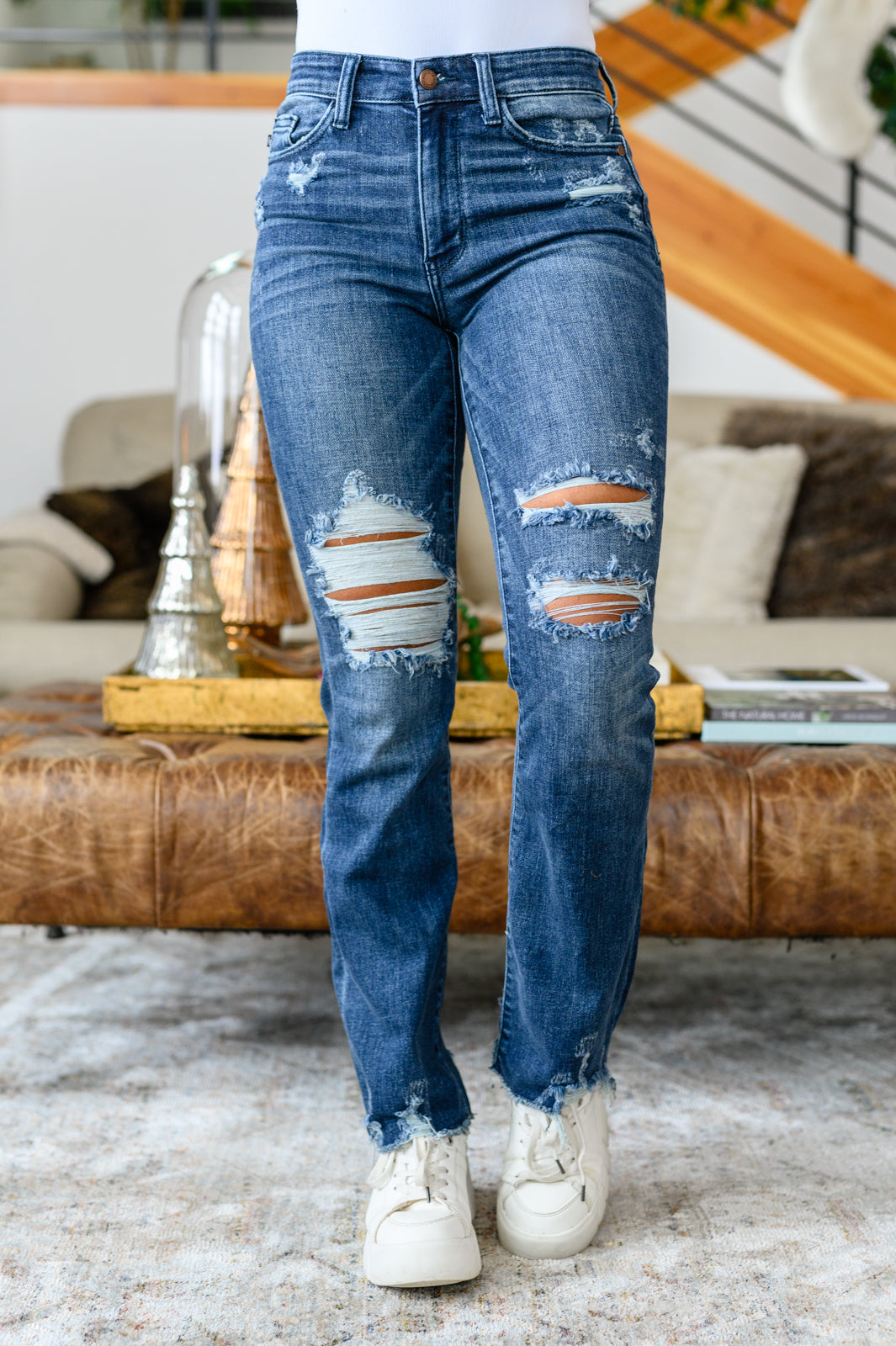 Christine High Contrast Slim Bootcut Destroyed Jeans | Judy Blue