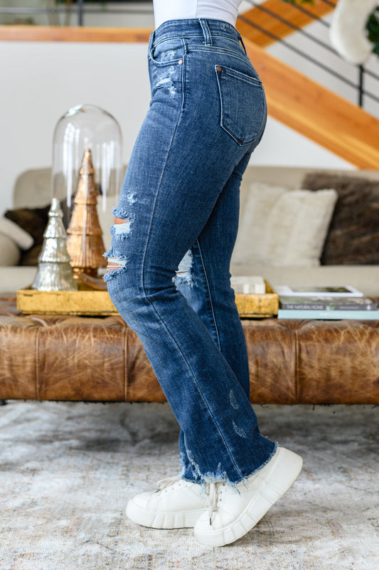 Christine High Contrast Slim Bootcut Destroyed Jeans | Judy Blue