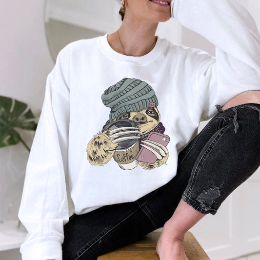 Winter Coffee Sloth Graphic Sweater - Bella Lia Boutique