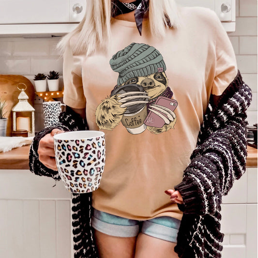 Winter Coffee Sloth Graphic Tee - Bella Lia Boutique