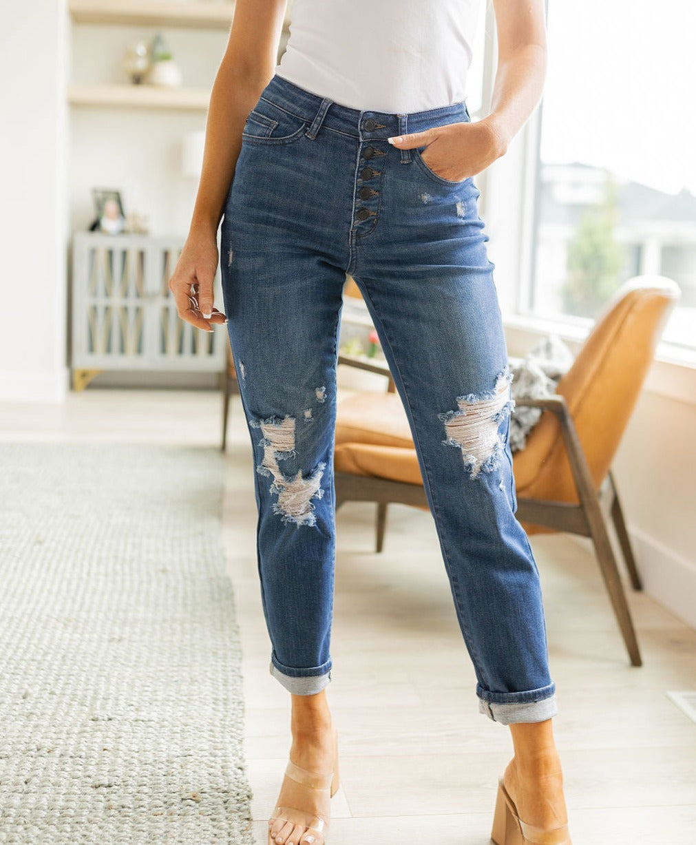 Colt High Rise Button Fly Distressed Boyfriend Jeans | Judy Blue